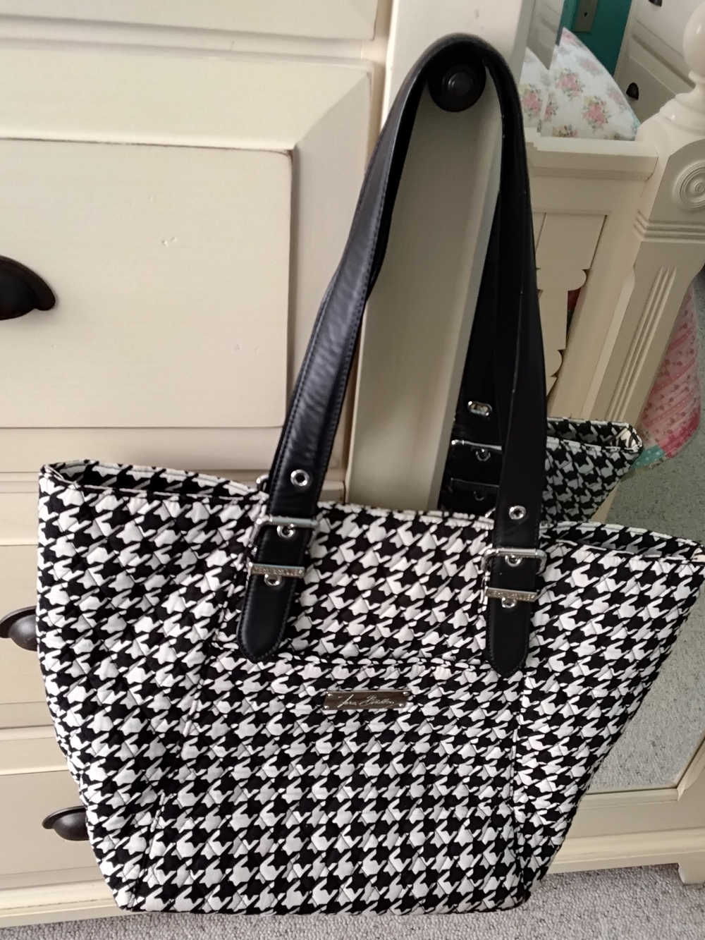 Vera Bradley Black and White Houndstooth Tote with Black Handles
